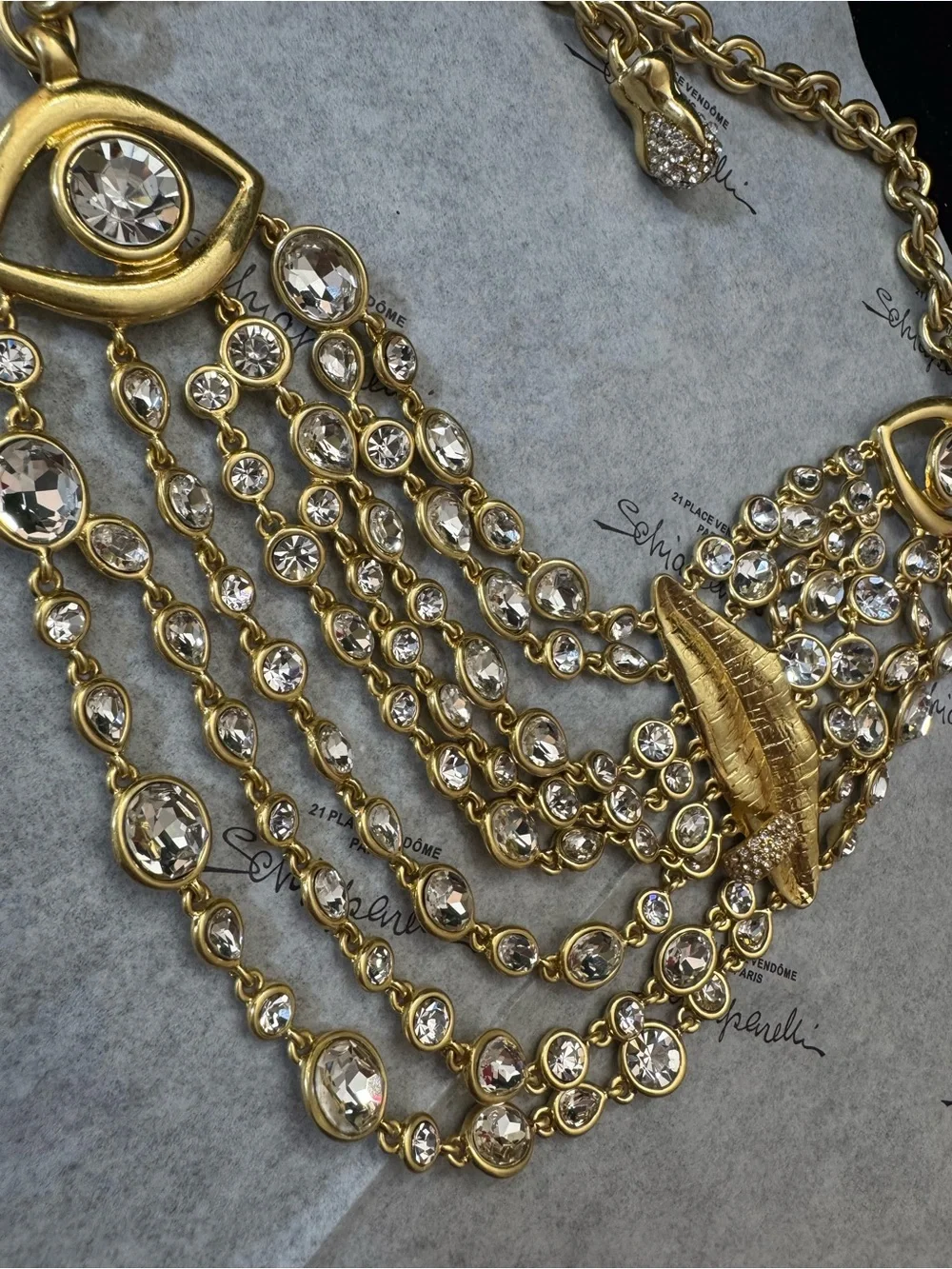 Schiaparelli inspired Surrealist Face anatomy - Crystal Multi-Strand Necklace